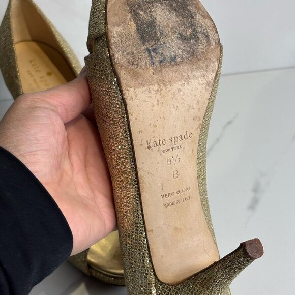 Kate Spade Women Glitter Effect Cross Strap Sequin High Heels Shoes Gold Size 8 - Picture 11 of 11